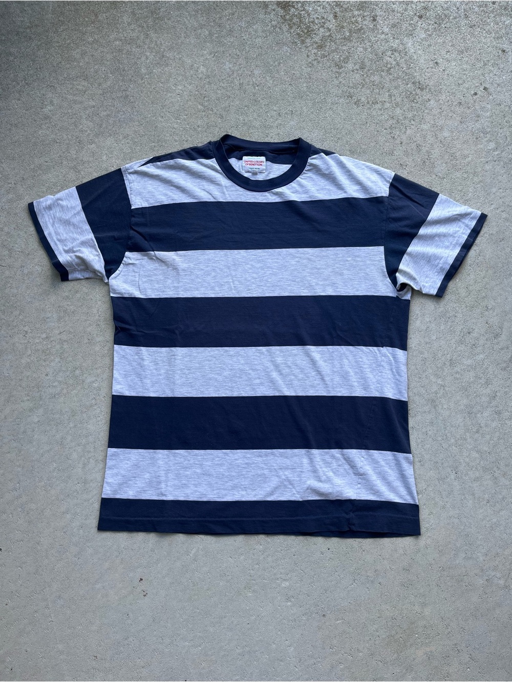 United Colors Of Benetton Navy and Light Gray Striped Crew Tee